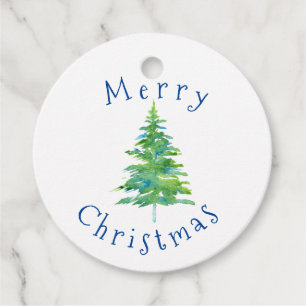 Green Blue Watercolor Pine Tree Favour Tags