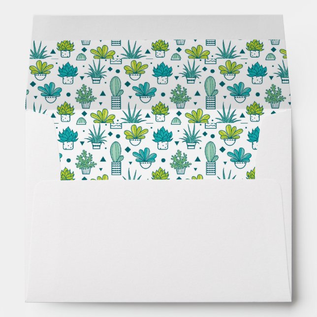 Green & Blue Watercolor Succulent Pattern Envelopes (Back (Bottom))