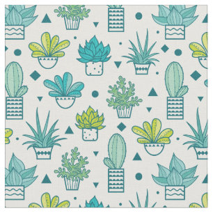 Green & Blue Watercolor Succulent Pattern Fabric