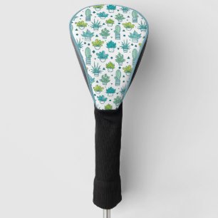 Green & Blue Watercolor Succulent Pattern Golf Head Cover
