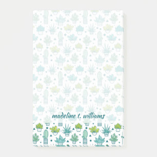 Green & Blue Watercolor Succulent Pattern Post-it Notes