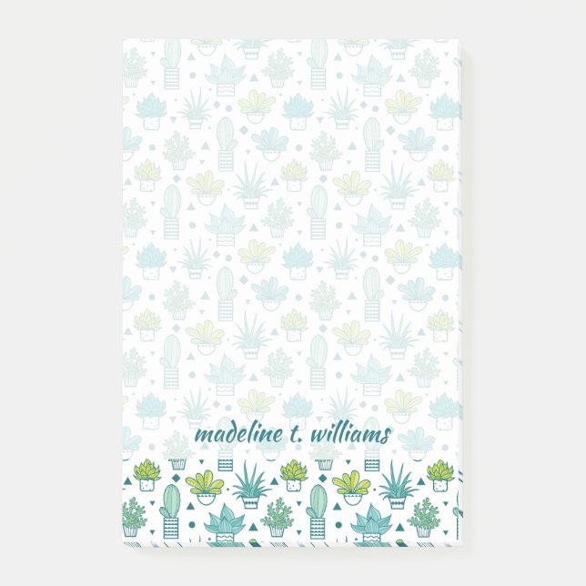 Green & Blue Watercolor Succulent Pattern Post-it Notes (Front)
