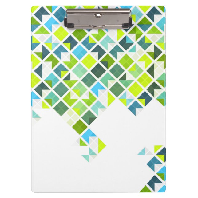 Green, blue, white geometric pattern clipboard (Front)