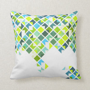 Green, blue, white geometric pattern cushion