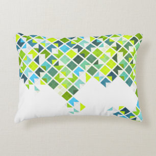 Green, blue, white geometric pattern decorative cushion