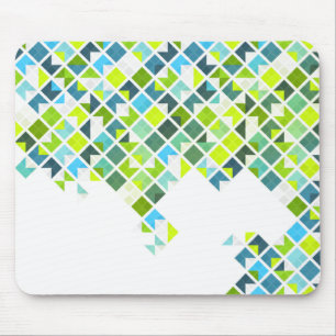 Green, blue, white geometric pattern mouse pad