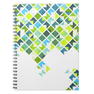 Green, blue, white geometric pattern spiral notebook