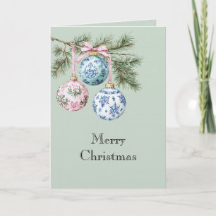 Green Blue White Pink Christmas Tree Ornaments Card