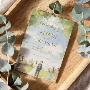 Green Blue White Sky Watercolor Outdoor Wedding  Invitation