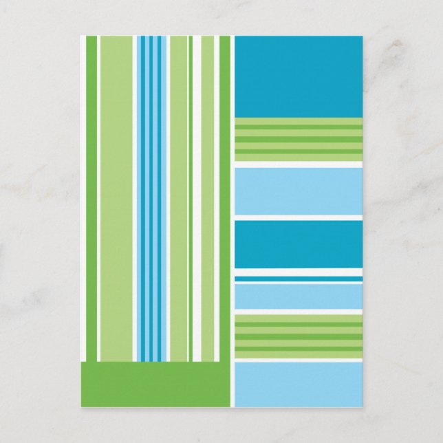 Green Blue White Stripe Pattern Bright Retro Postcard (Front)