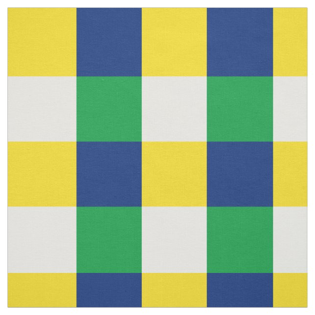 Green, blue, yellow and white chequerboard pattern fabric (Swatch)