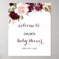 Green Blush Burgundy Floral Baby Shower Welcome