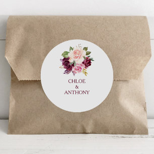 Green Blush Burgundy Floral Wedding Envelope Seals
