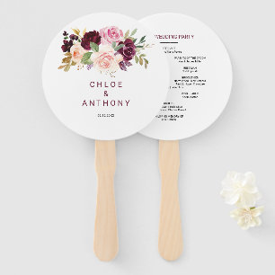 Green Blush Burgundy Floral Wedding Hand Fan