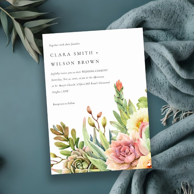 GREEN BLUSH DESERT SUCCULENT CACTI FOLIAGE WEDDING INVITATION (Creator Uploaded)