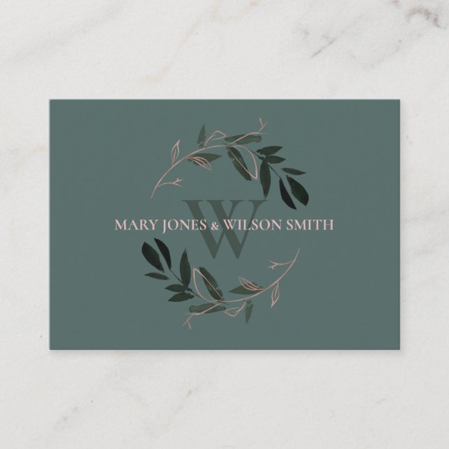 GREEN BLUSH PINK FAUNA WREATH WEDDING WISHING WELL ENCLOSURE CARD (Front)