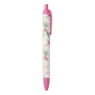 Green Blush Pink Orchid Flowers Love Black Ink Pen