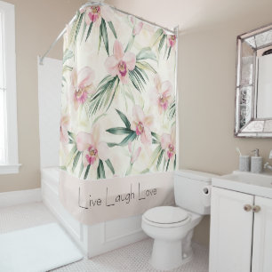 Green Blush Pink Orchid Flowers Love Shower Curtain