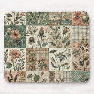 Green Blush Pink Patchwork Floral Quilted Design Mouse Pad