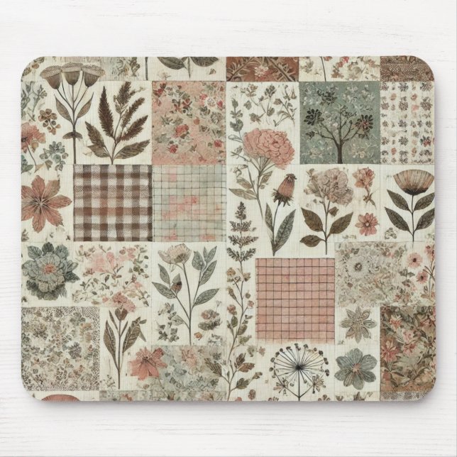 Green Blush Pink Patchwork Floral Quilted Design  Mouse Pad (Front)