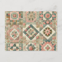 Green Blush Pink Patchwork Floral Quilted Design
