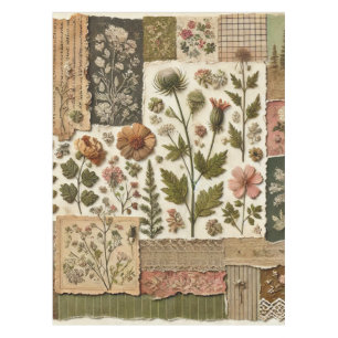 Green & Blush Pink Patchwork Quilt Vintage Floral  Tablecloth