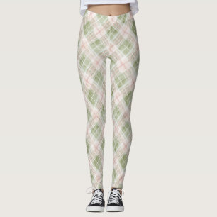 Green Blush Pink Plaid Stripes Leggings