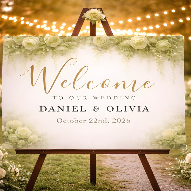 Green Blush Rose Foliage Wedding Welcome Sign (Creator Uploaded)