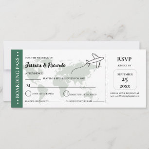 Green boarding pass wedding RSVP enclosure card