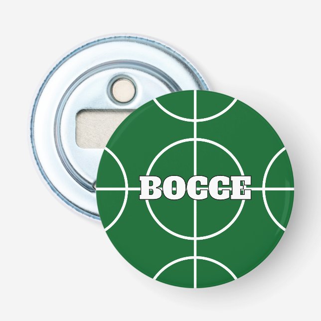 Green Bocce Ball bottle opener fridge magnet (Front)