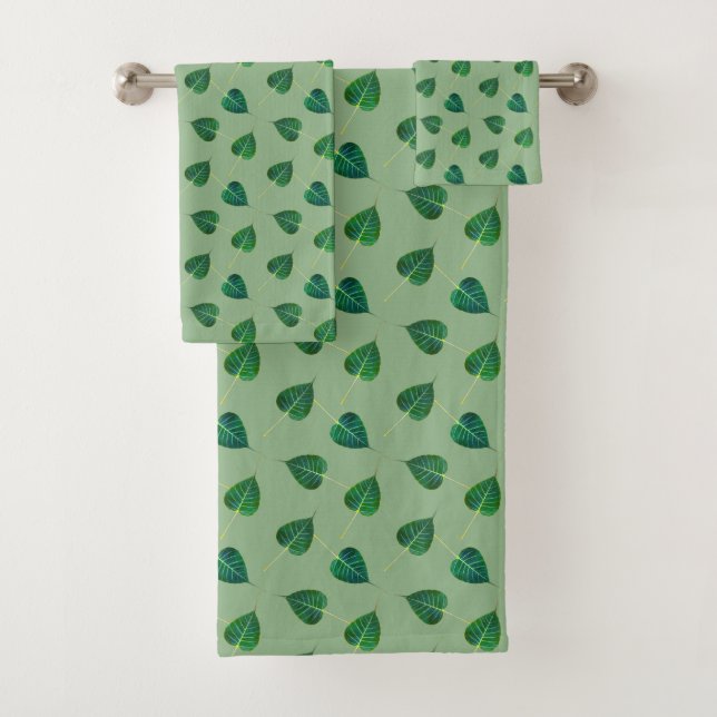 Green Bodhi Leaves on Laurel Green Bath Towel Set (Insitu)