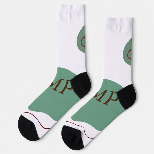 Green boho abstract shapes add monogram letter tex socks (Left)