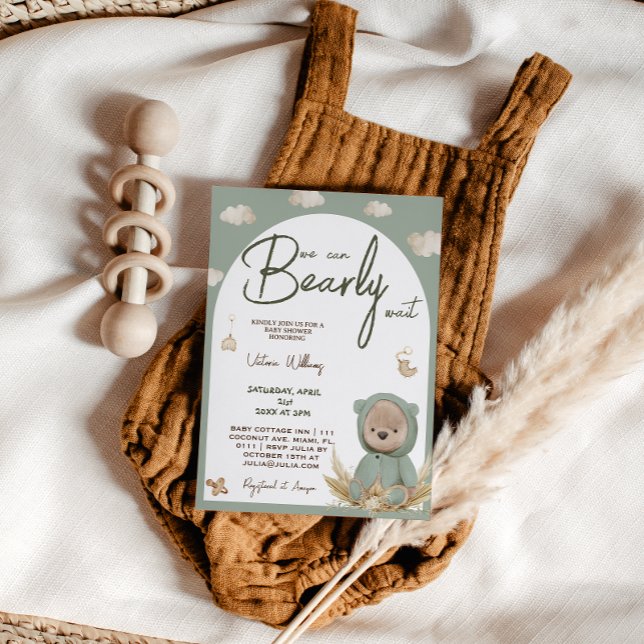 Green Boho Bear Baby Shower Invitation (Creator Uploaded)