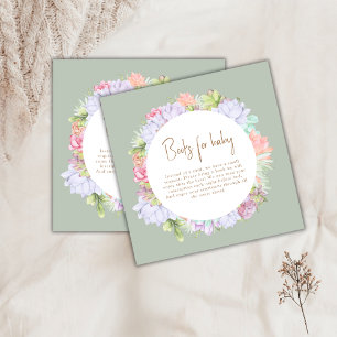 Green Boho Cactus Desert Books For Baby Shower  Enclosure Card