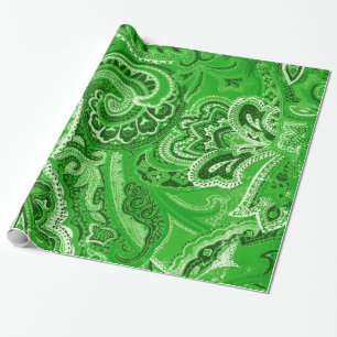 Green Boho Chic Retro Hippy Paisley Bandanna Wrapping Paper