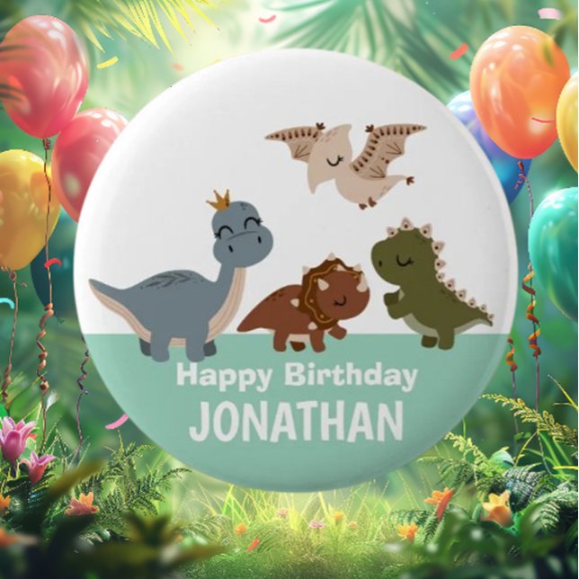 Green Boho Dinosaur  6 Cm Round Badge (Discover the playful charm of our Green Boho Dinosaur Button! )