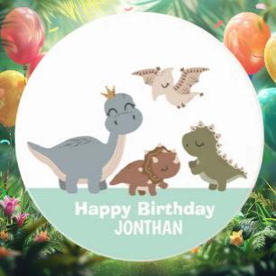 Green Boho Dinosaur Birthday Party Coaster