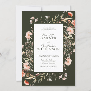 Green Boho Floral Photo Wedding Invitation