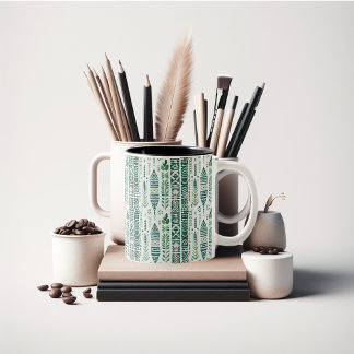 Green boho patterned Two-Tone coffee mug