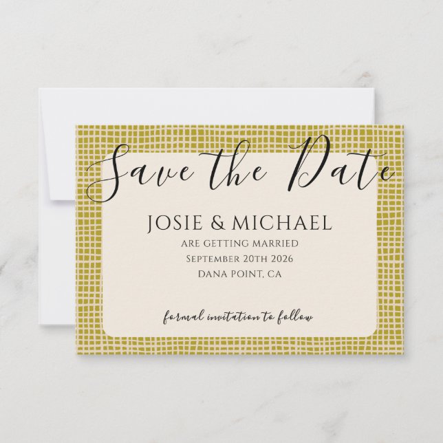 Green Boho photo Flat Save The Date Card (Front)