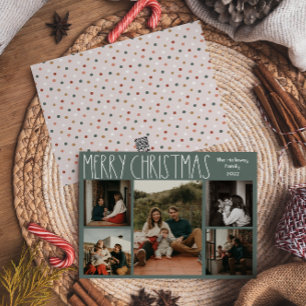Green Boho Polka Dot Christmas Five-Photo Holiday Card