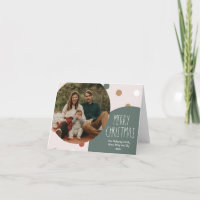 Green Boho Polka Dot Christmas Folded Single Photo