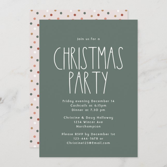 Green Boho Polka Dot Christmas Party Invitation (Front/Back)