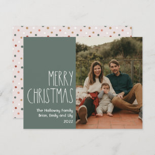 Green Boho Polka Dot Christmas Single Photo Holiday Card