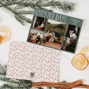 Green Boho Polka Dot Five-Photo Holiday Card