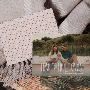 Green Boho Polka Dot Happy Holidays Full Photo Holiday Card