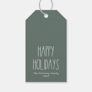 Green Boho Polka Dot Happy Holidays Gift Tags