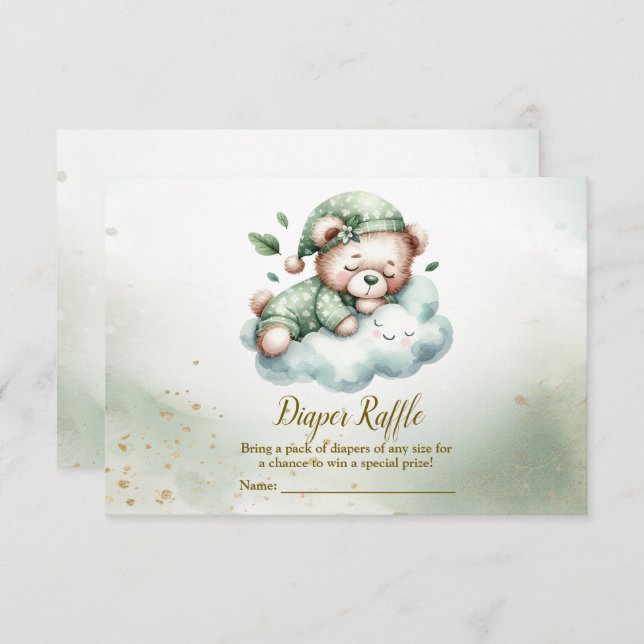 Green Boho Sleeping Teddy Bear Cute Baby Shower Enclosure Card (Front/Back)