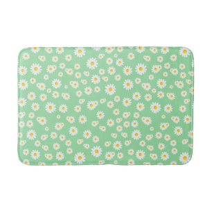 Green Boho Spring Daisies Pattern Bath Mat