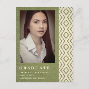 Green Boho Textile Texture Photo Unisex Graduation Announcement Postcard